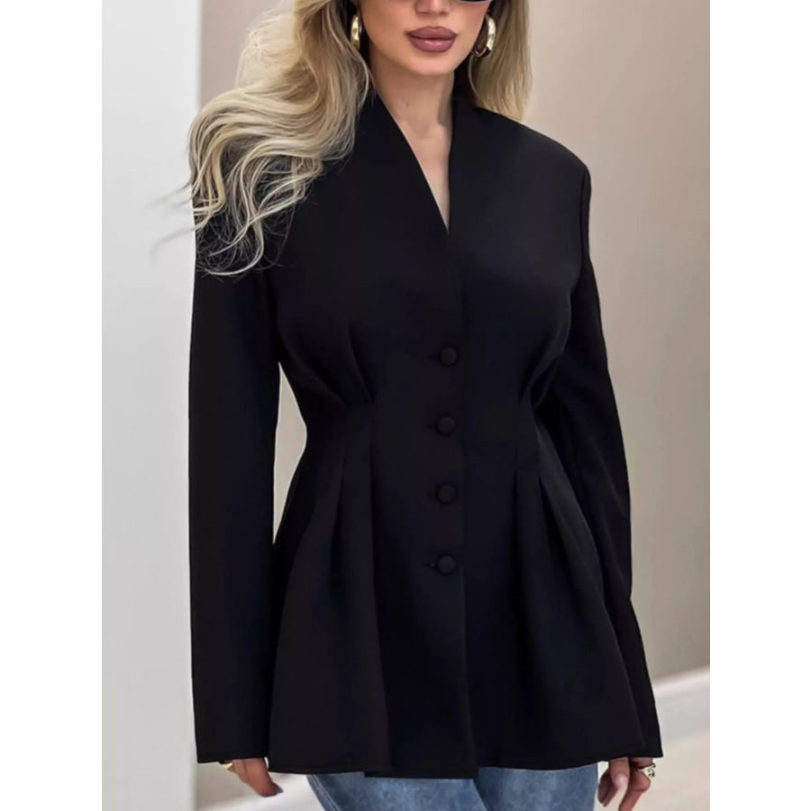 Fitted Button-Down Jacket Black / S Apparel and Accessories