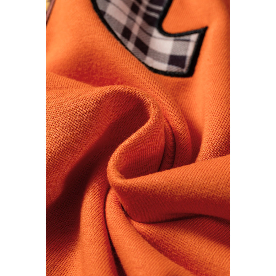 Flamingo Halloween Witchy Plaid Slogan Embroidered Patch Tunic Sweatshirt Tops/Sweatshirts & Hoodies