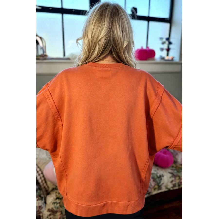 Flamingo Halloween Witchy Plaid Slogan Embroidered Patch Tunic Sweatshirt Tops/Sweatshirts & Hoodies