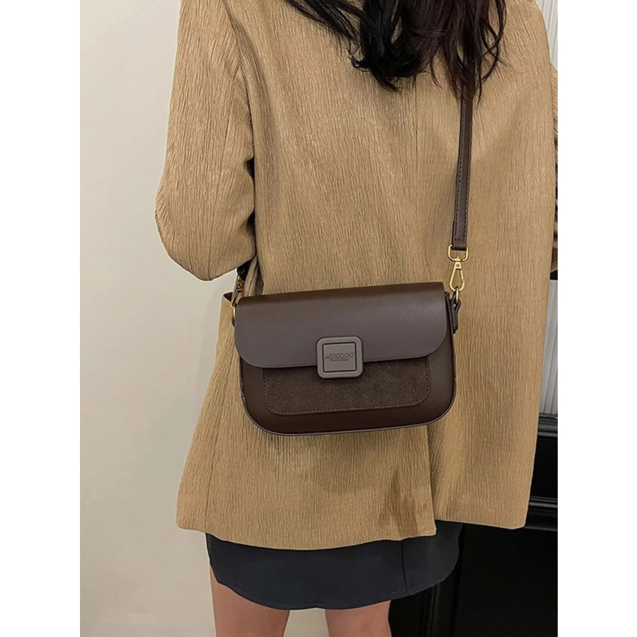 Flap Adjustable Strap Crossbody Bag Coffee / One Size Apparel and Accessories
