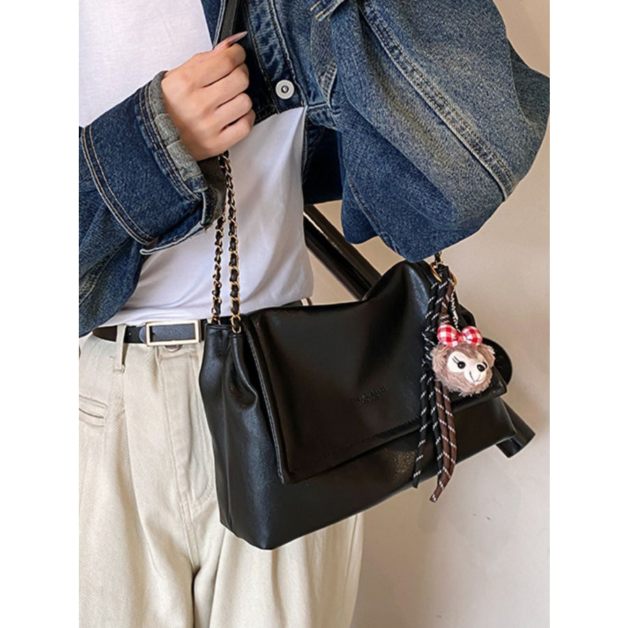 Flap Chain Shoulder Bag Black / One Size Apparel and Accessories