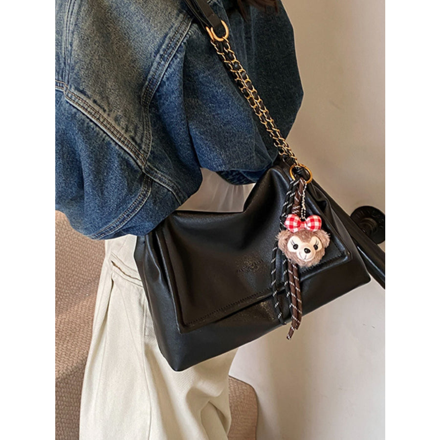 Flap Chain Shoulder Bag Black / One Size Apparel and Accessories