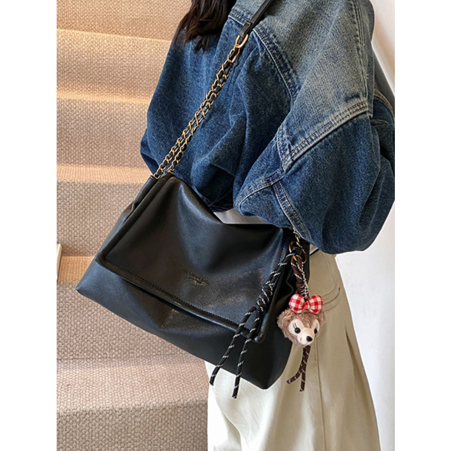 Flap Chain Shoulder Bag Black / One Size Apparel and Accessories