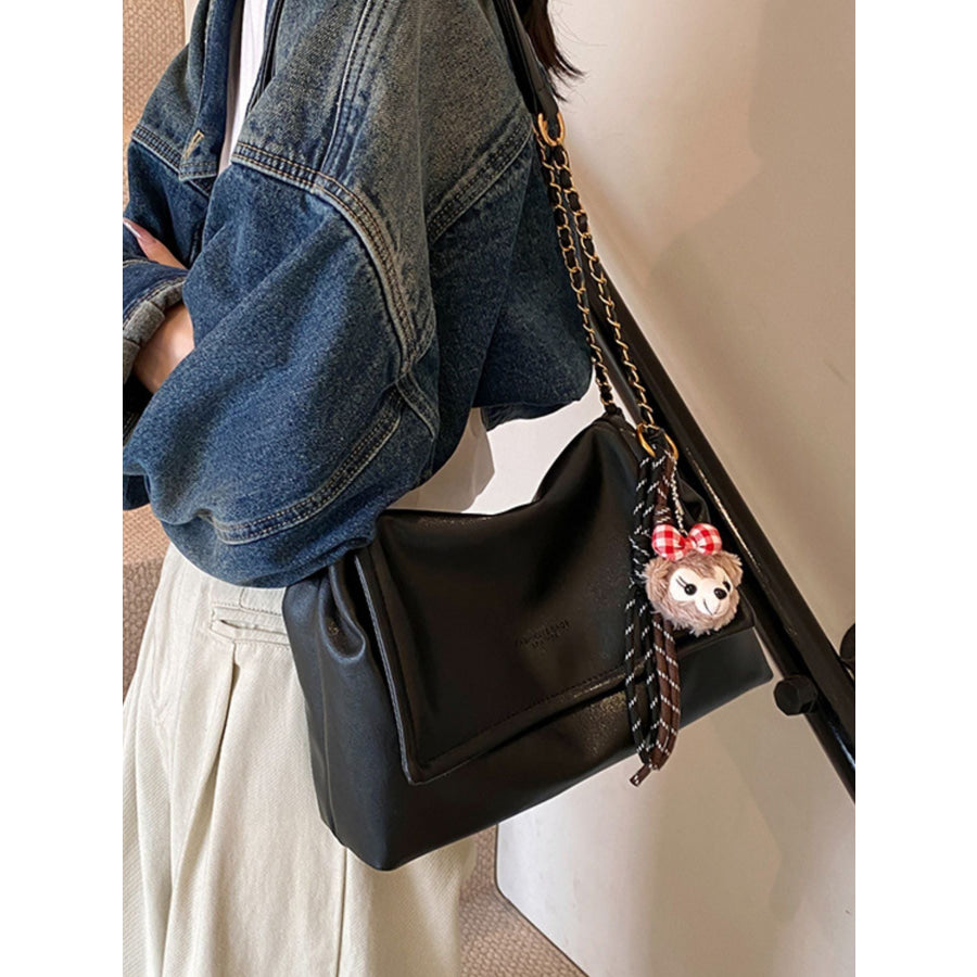 Flap Chain Shoulder Bag Black / One Size Apparel and Accessories