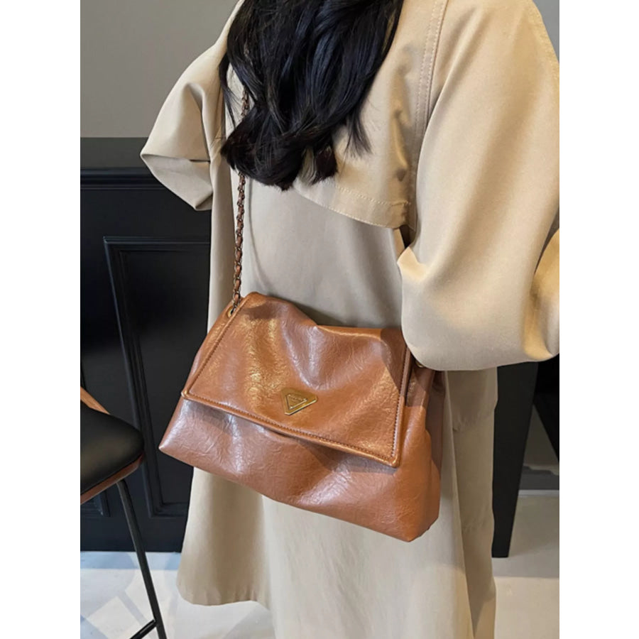 Flap Chain Shoulder Bag Brown / One Size Apparel and Accessories