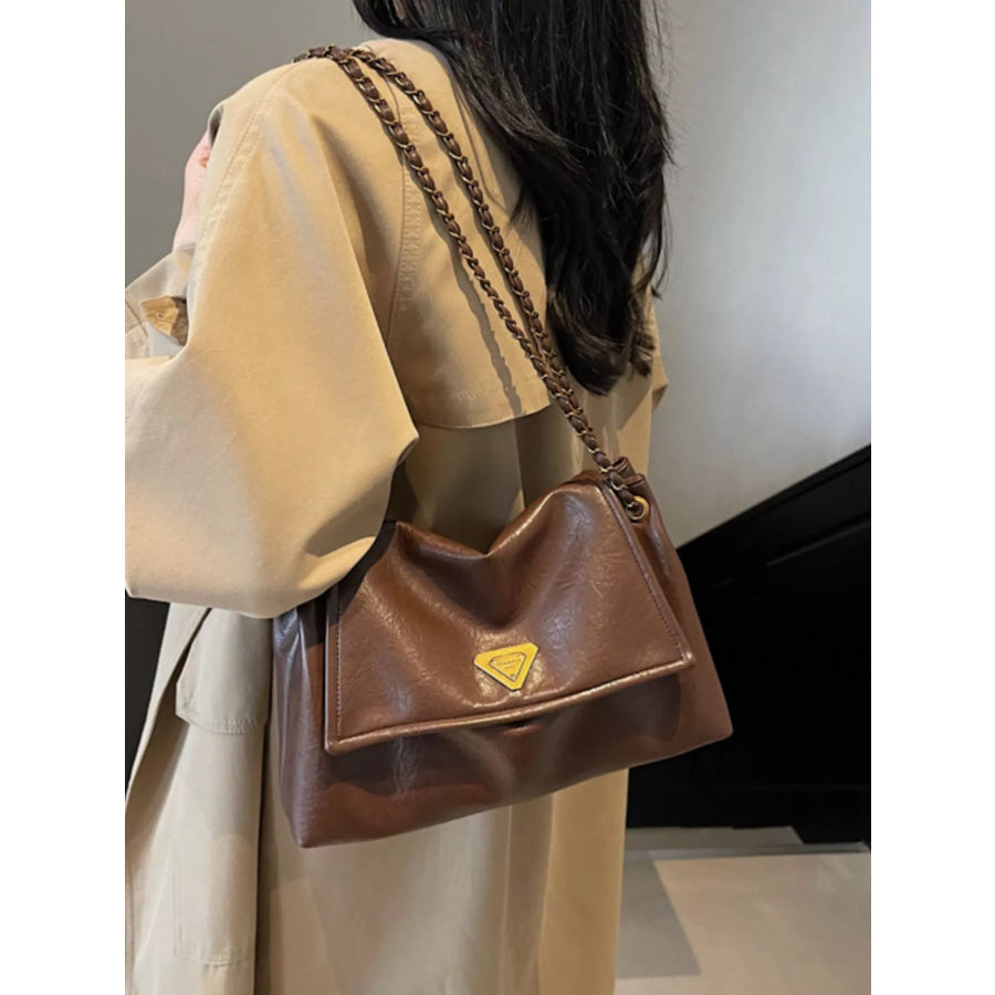 Flap Chain Shoulder Bag Dark Brown / One Size Apparel and Accessories