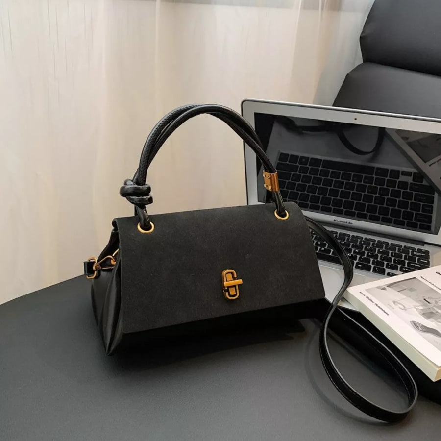Flap Crossbody Bag with Top Handle Black / One Size Apparel and Accessories