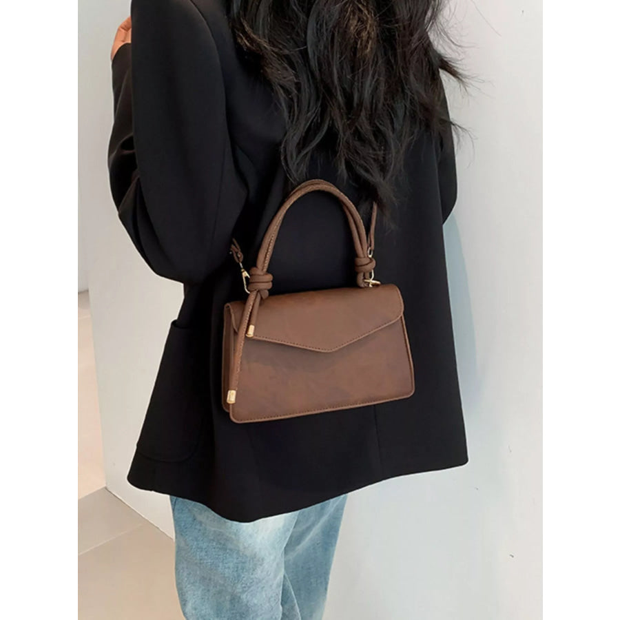 Flap Crossbody Bag with Top Handle Brown / One Size Apparel and Accessories