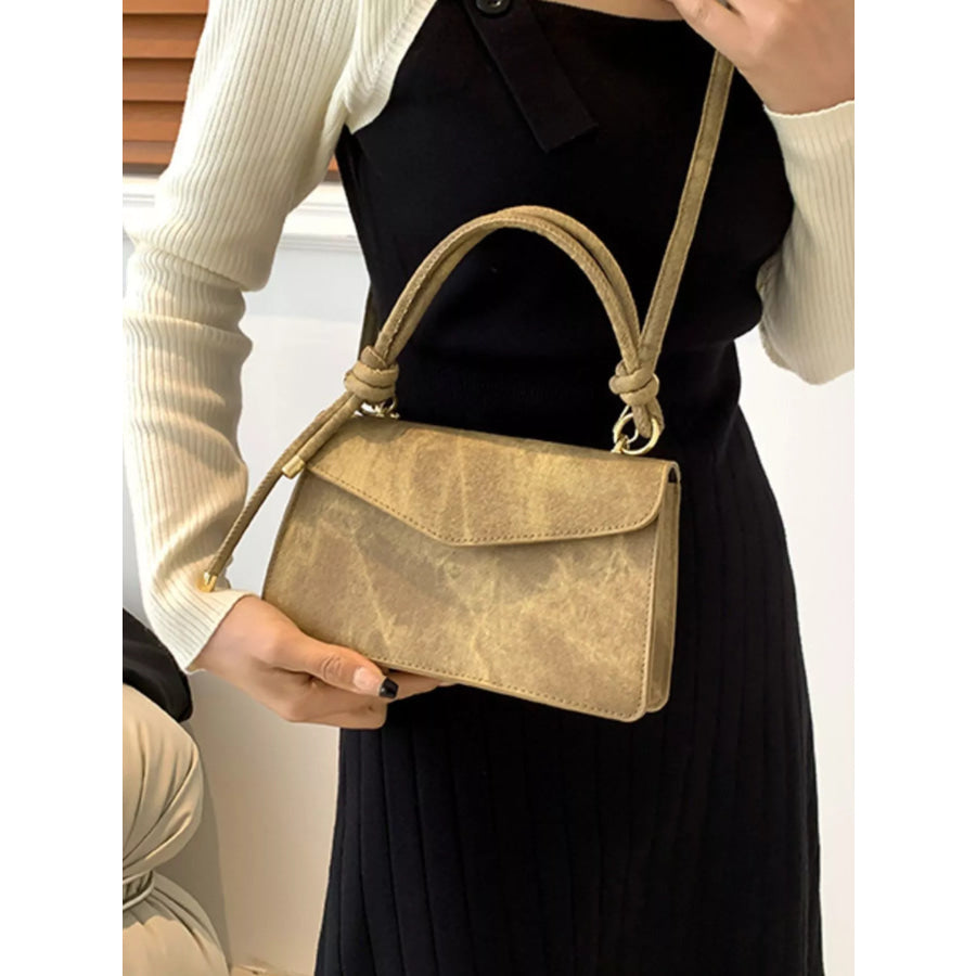 Flap Crossbody Bag with Top Handle Khaki / One Size Apparel and Accessories