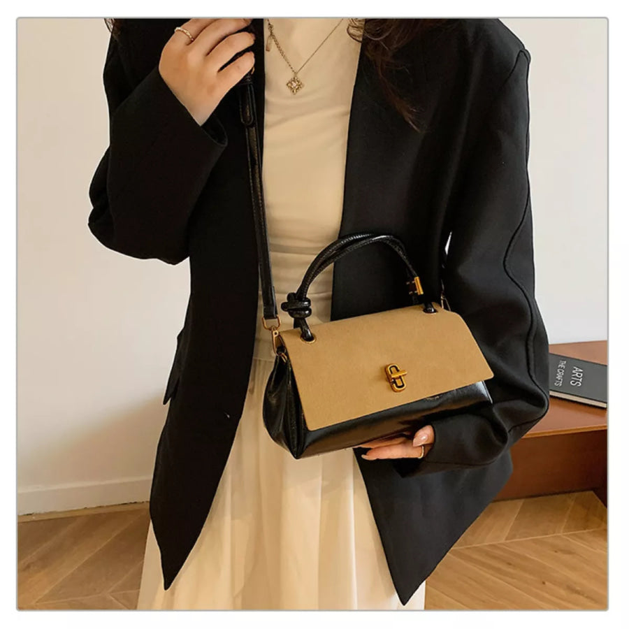 Flap Crossbody Bag with Top Handle Khaki / One Size Apparel and Accessories