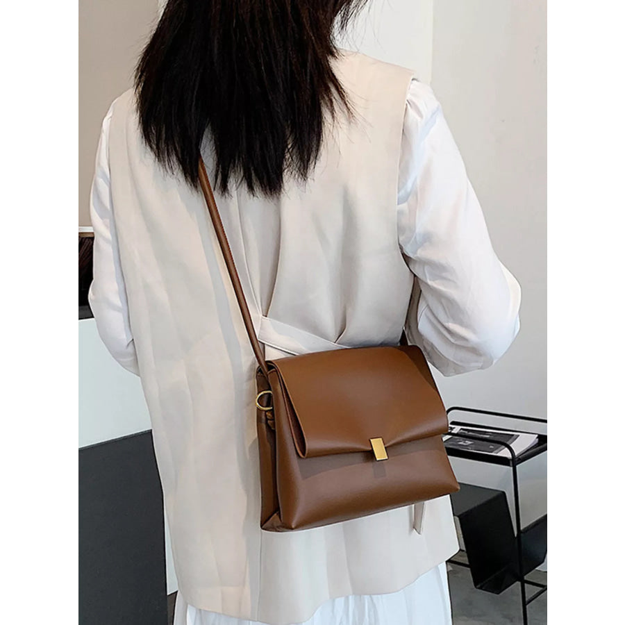 Flap Leather Crossbody Bag Dark Brown / One Size Apparel and Accessories