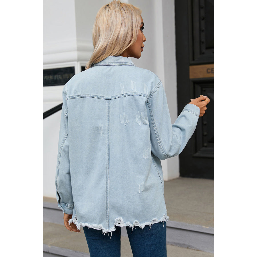 Flap Pocket Raw Hem Denim Jacket Apparel and Accessories