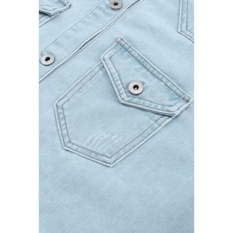 Flap Pocket Raw Hem Denim Jacket Apparel and Accessories