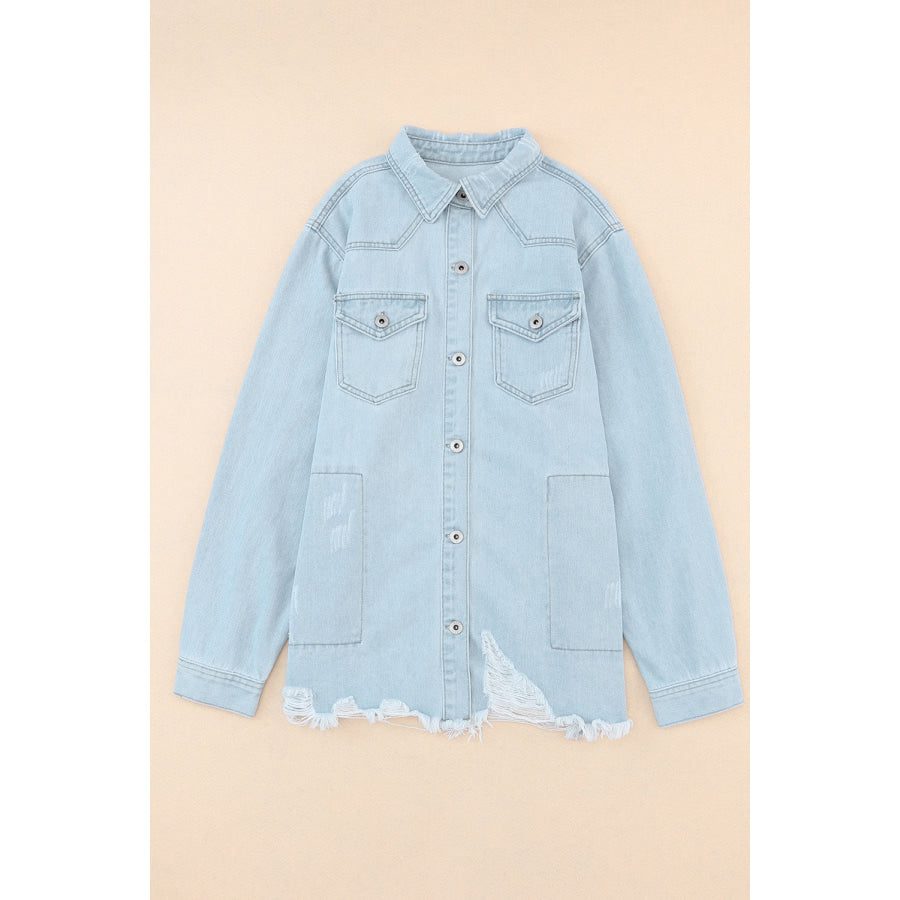 Flap Pocket Raw Hem Denim Jacket Apparel and Accessories