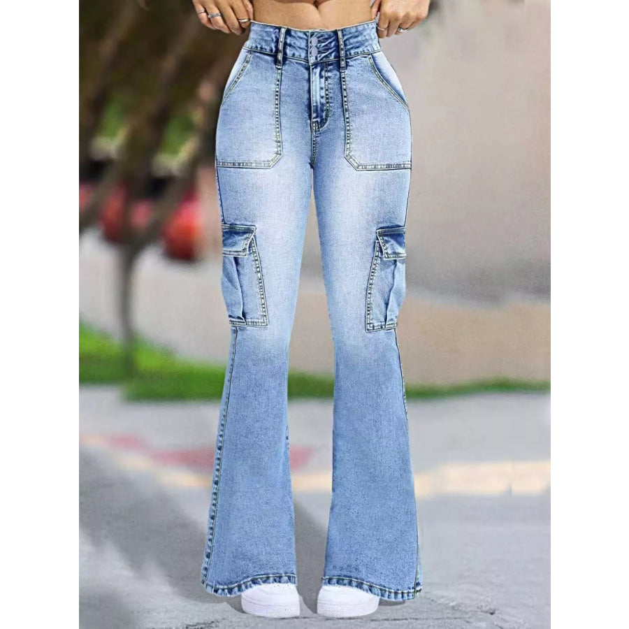 Flare Leg Cargo Jeans Light Blue / S Apparel and Accessories