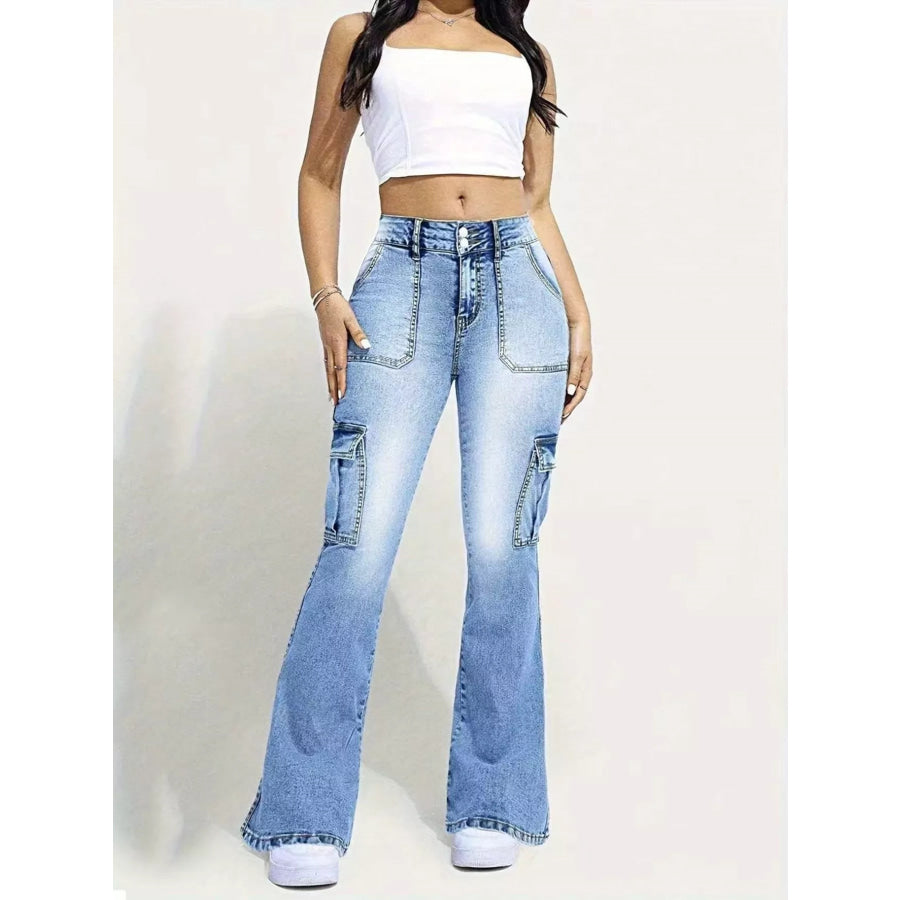 Flare Leg Cargo Jeans Light Blue / S Apparel and Accessories