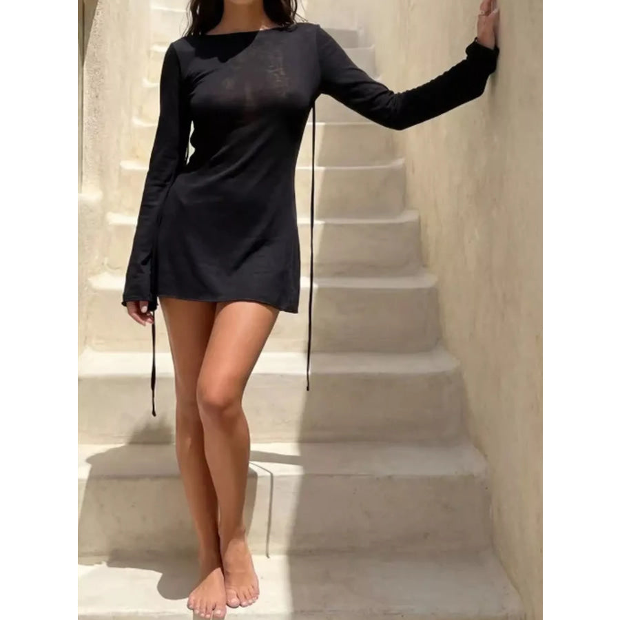 Flare Sleeve Bodycon Mini Dress Black / XS Apparel and Accessories