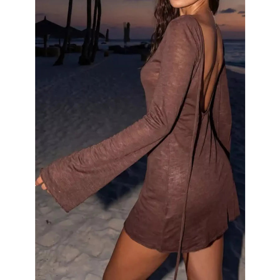 Flare Sleeve Bodycon Mini Dress Brown / XS Apparel and Accessories