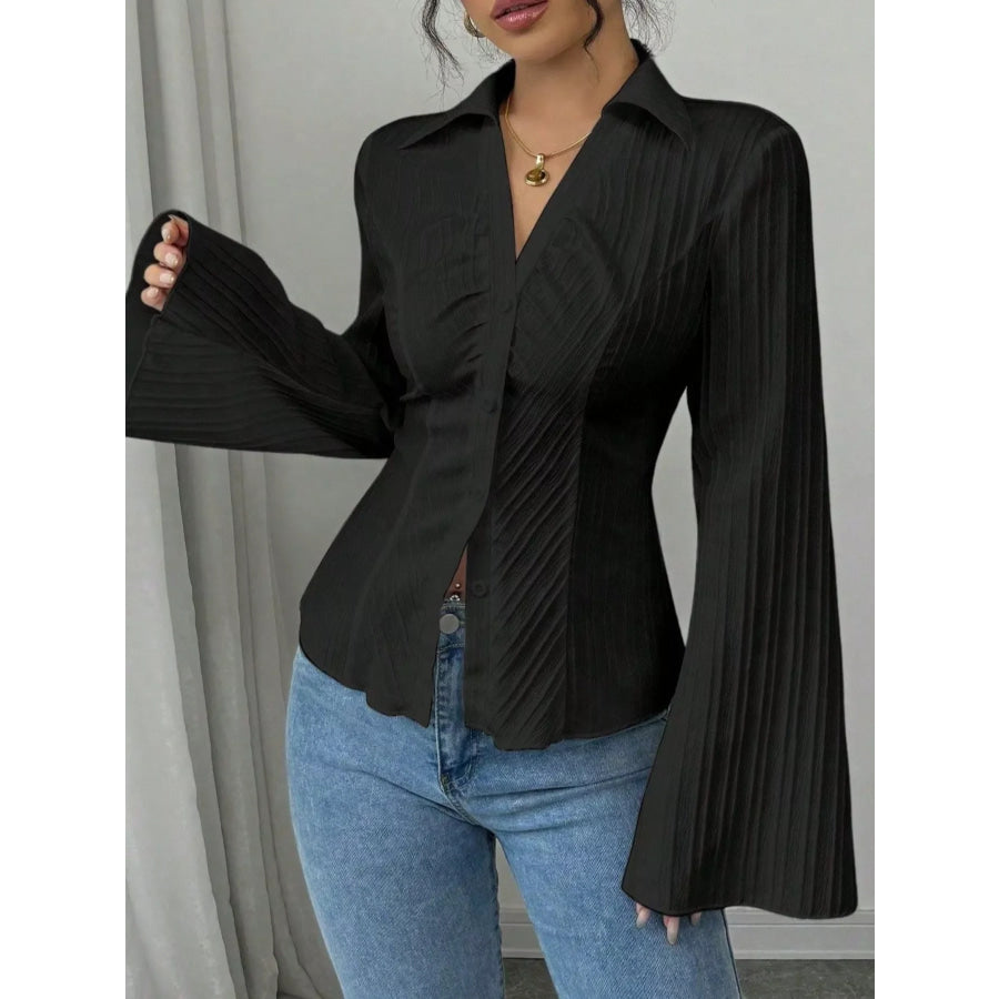 Flare Sleeve Button Up Shirt Apparel and Accessories