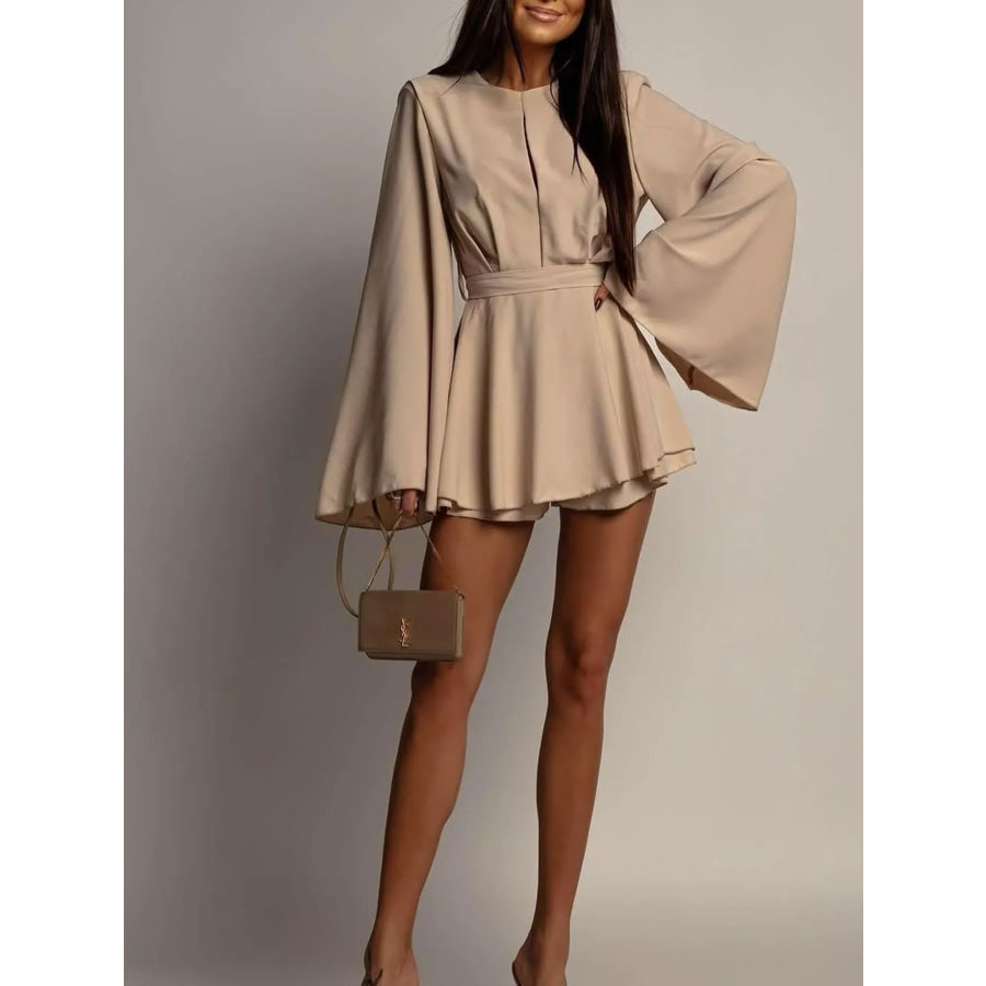 Flare Sleeve Mini Dress Tan / S Apparel and Accessories