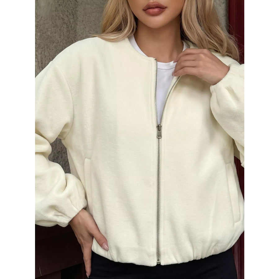 Fleece Bomber Jacket with Zipper Closure Apparel and Accessories