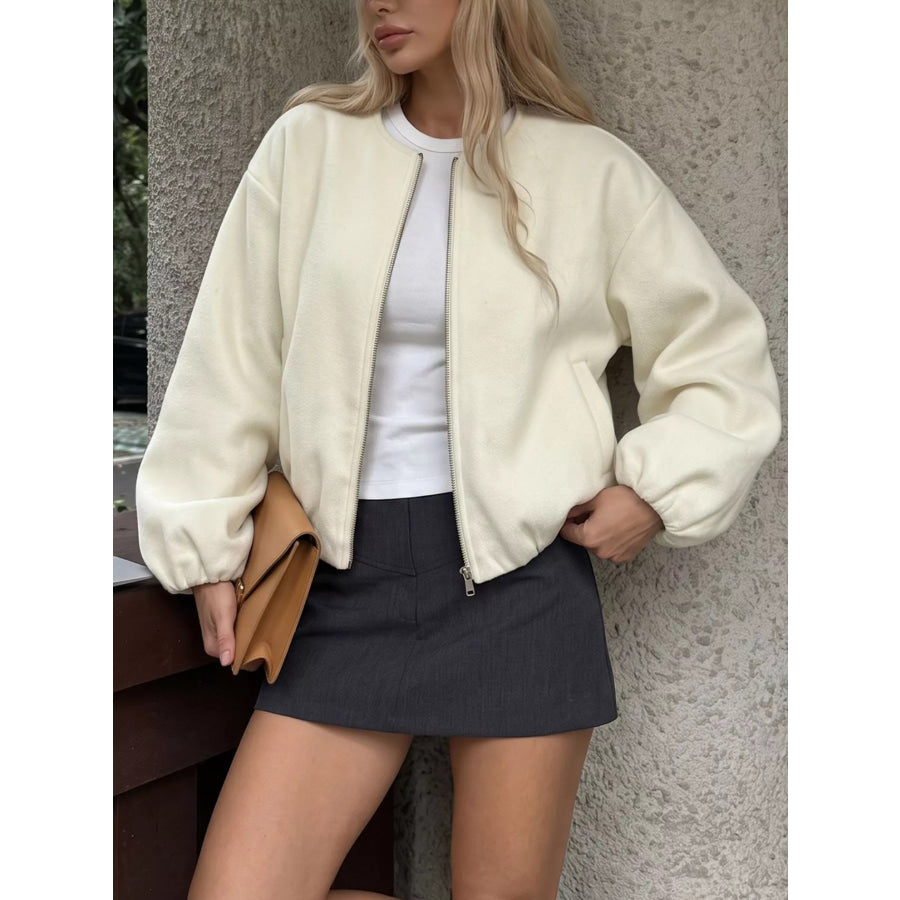 Fleece Bomber Jacket with Zipper Closure Apparel and Accessories
