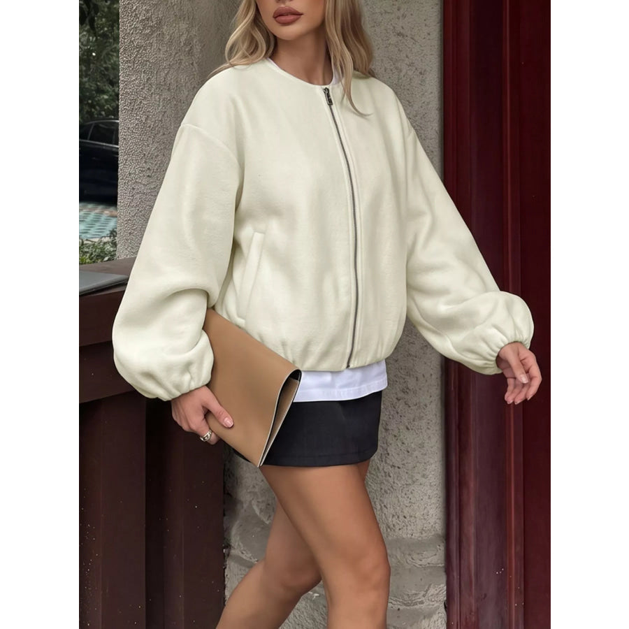 Fleece Bomber Jacket with Zipper Closure Apparel and Accessories