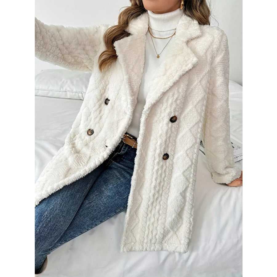 Fleece Double-Breasted Longline Coat White / S Apparel and Accessories