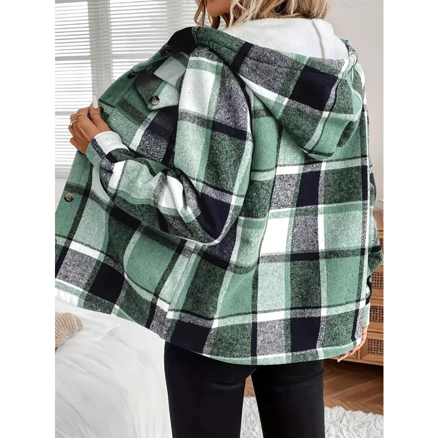 Fleece-Lined Plaid Button Up Shacket Apparel and Accessories