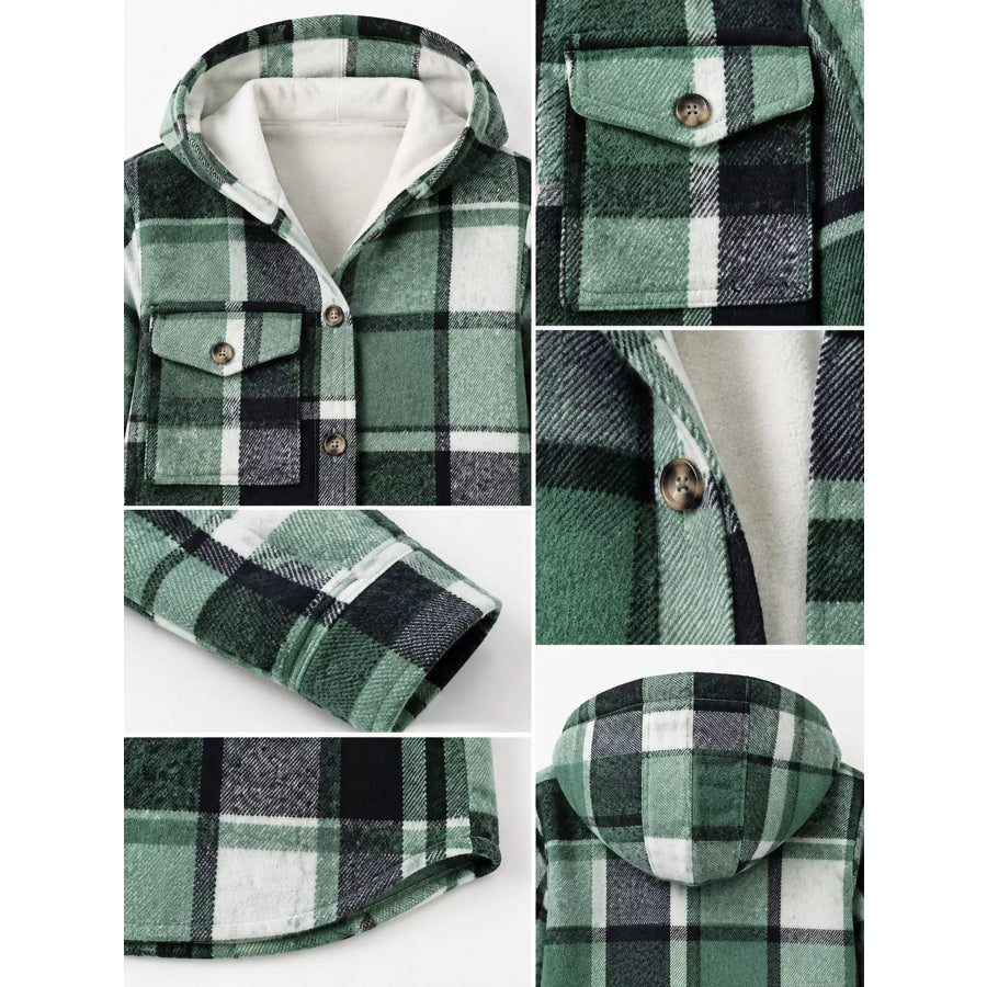 Fleece-Lined Plaid Button Up Shacket Apparel and Accessories