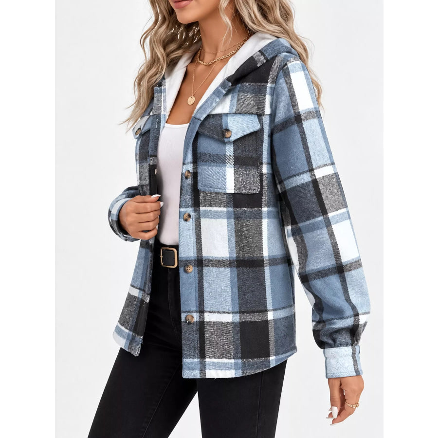 Fleece-Lined Plaid Button Up Shacket Apparel and Accessories