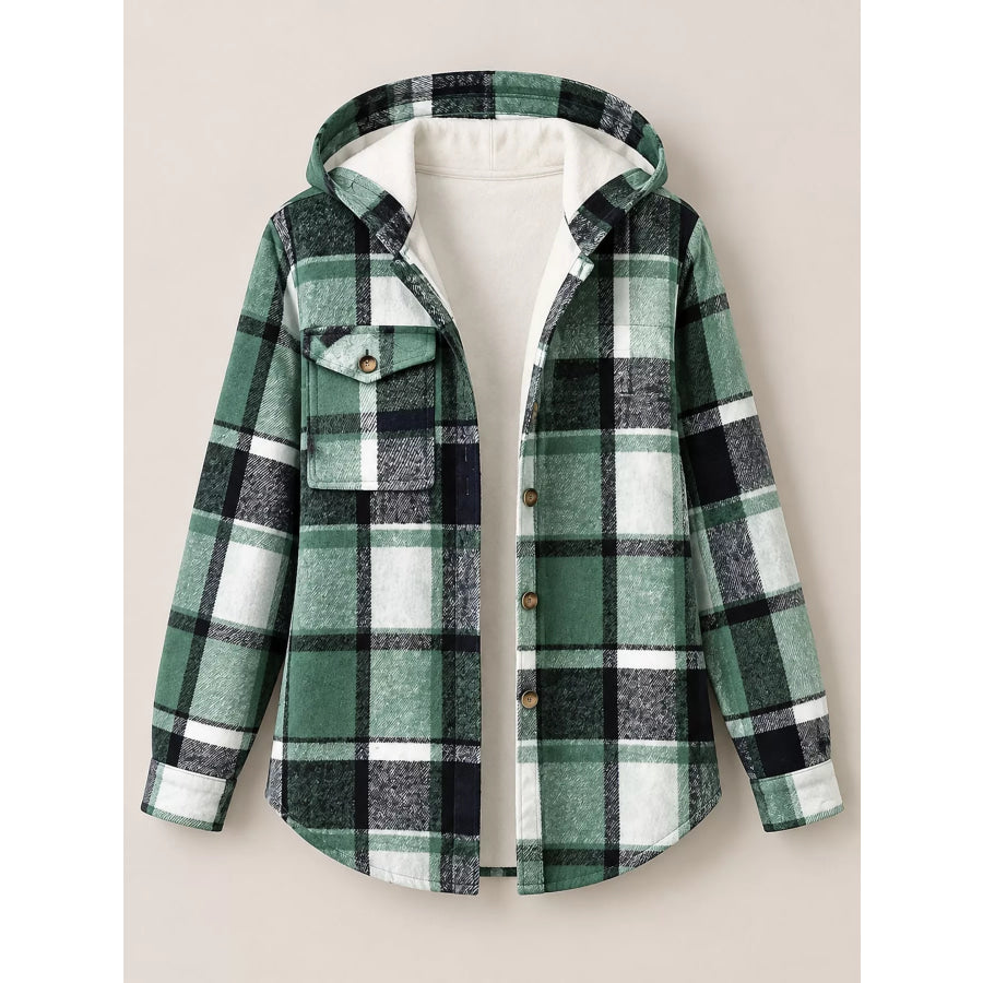 Fleece-Lined Plaid Button Up Shacket Apparel and Accessories