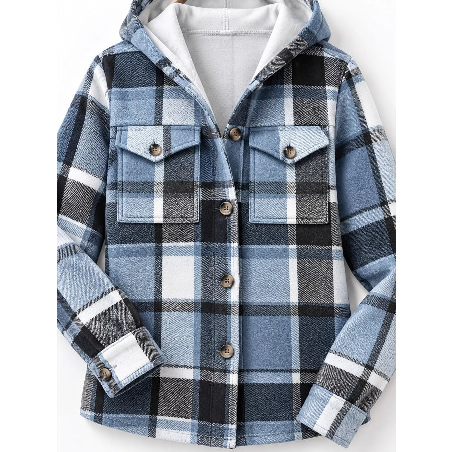 Fleece-Lined Plaid Button Up Shacket Apparel and Accessories