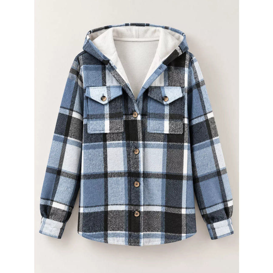 Fleece-Lined Plaid Button Up Shacket Apparel and Accessories