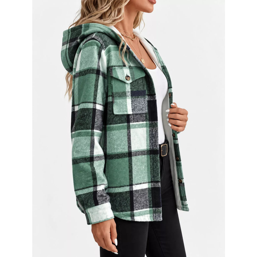 Fleece-Lined Plaid Button Up Shacket Apparel and Accessories