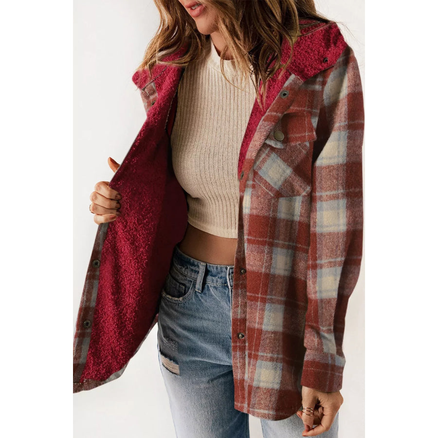 Fleece Lined Plaid Hooded Jacket Apparel and Accessories