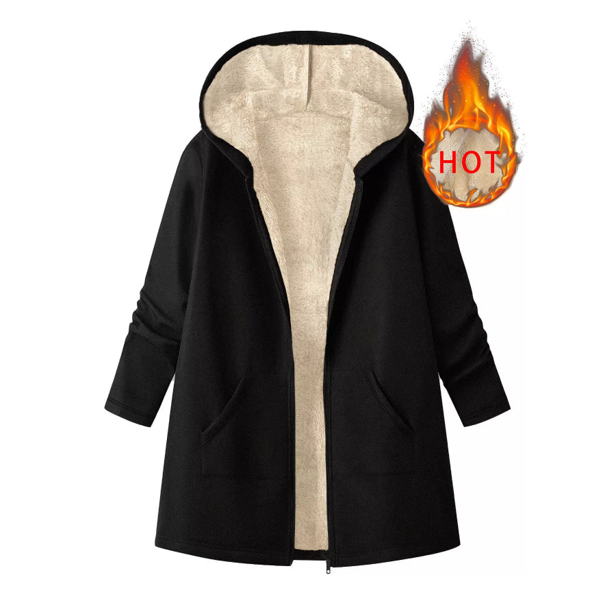 Fleece-Lined Zip Up Hooded Outerwear Black / S Apparel and Accessories