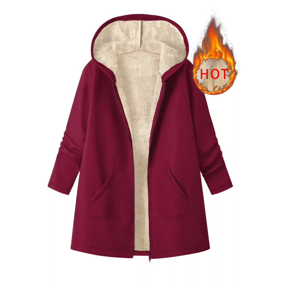 Fleece-Lined Zip Up Hooded Outerwear Burgundy / S Apparel and Accessories