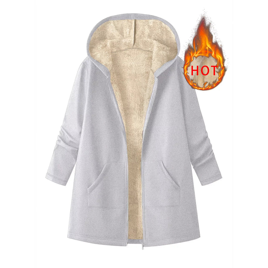Fleece-Lined Zip Up Hooded Outerwear Light Gray / S Apparel and Accessories