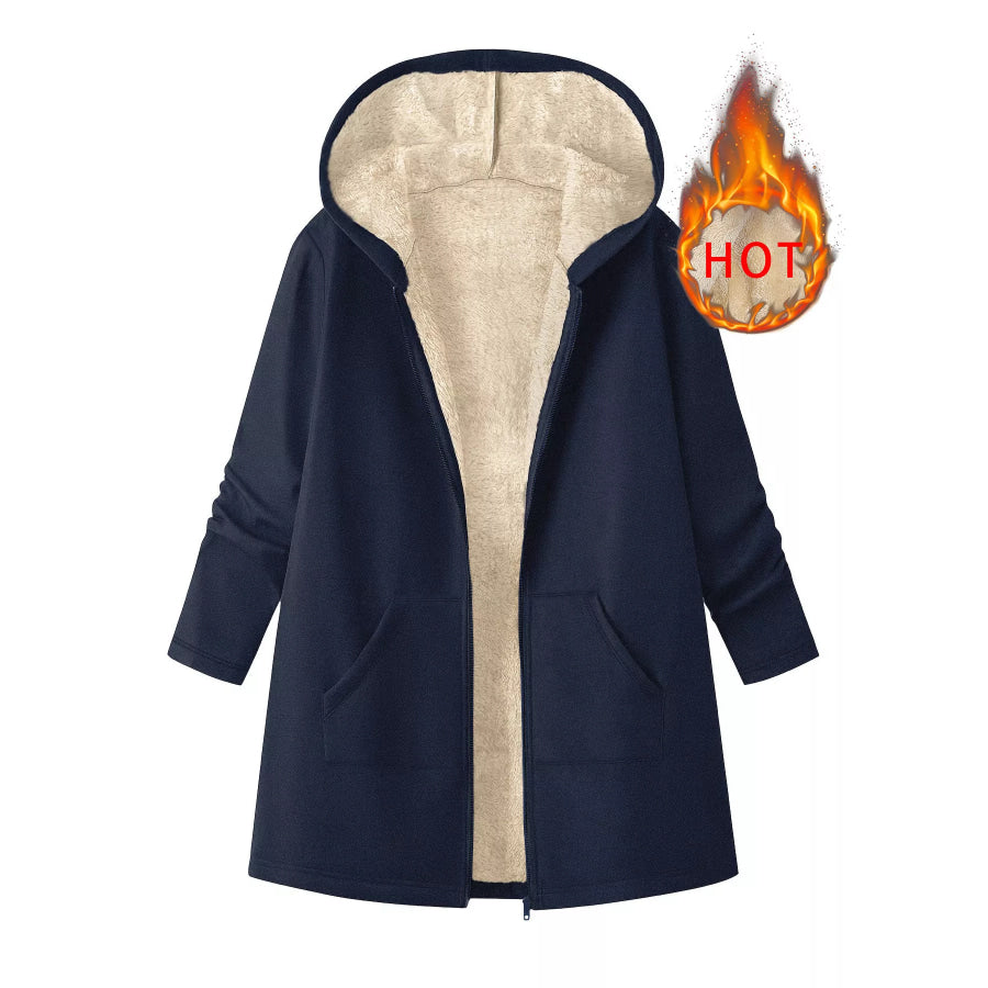 Fleece-Lined Zip Up Hooded Outerwear Navy / S Apparel and Accessories