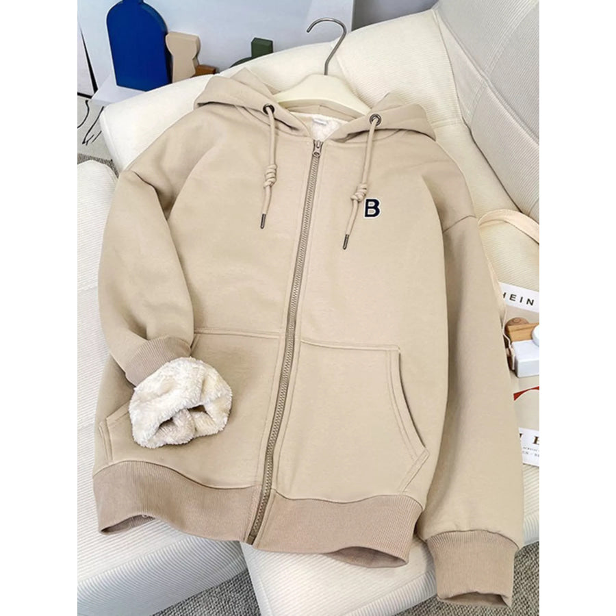 Fleece-Lined Zip-Up Hoodie Apricot / M Apparel and Accessories