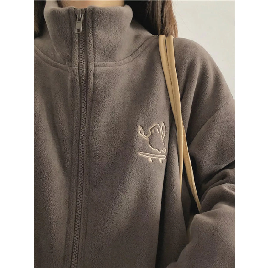 Fleece Stand-Collar Zip-Up Jacket Apparel and Accessories