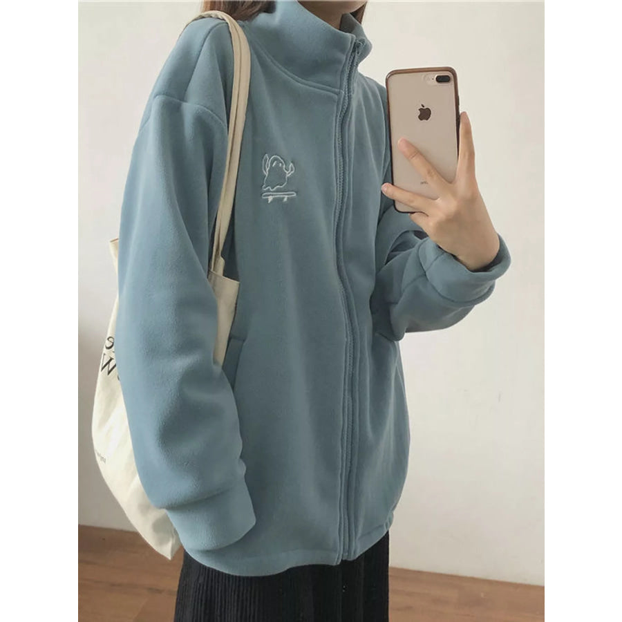 Fleece Stand-Collar Zip-Up Jacket Blue / M Apparel and Accessories