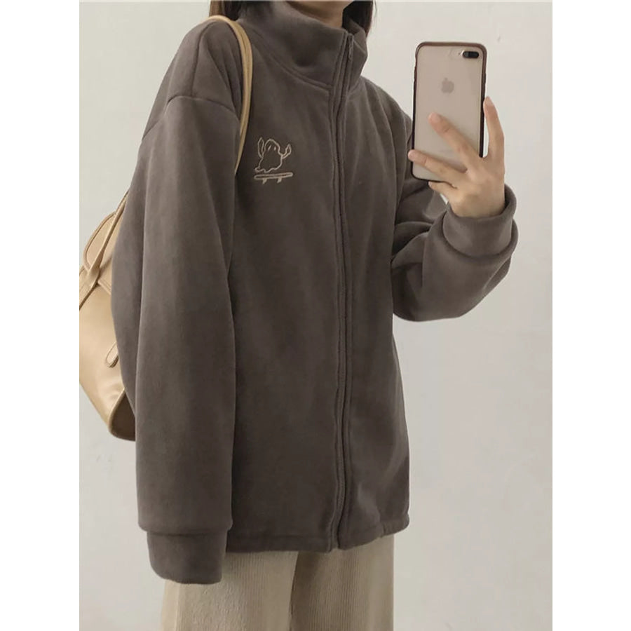 Fleece Stand-Collar Zip-Up Jacket Brown / M Apparel and Accessories