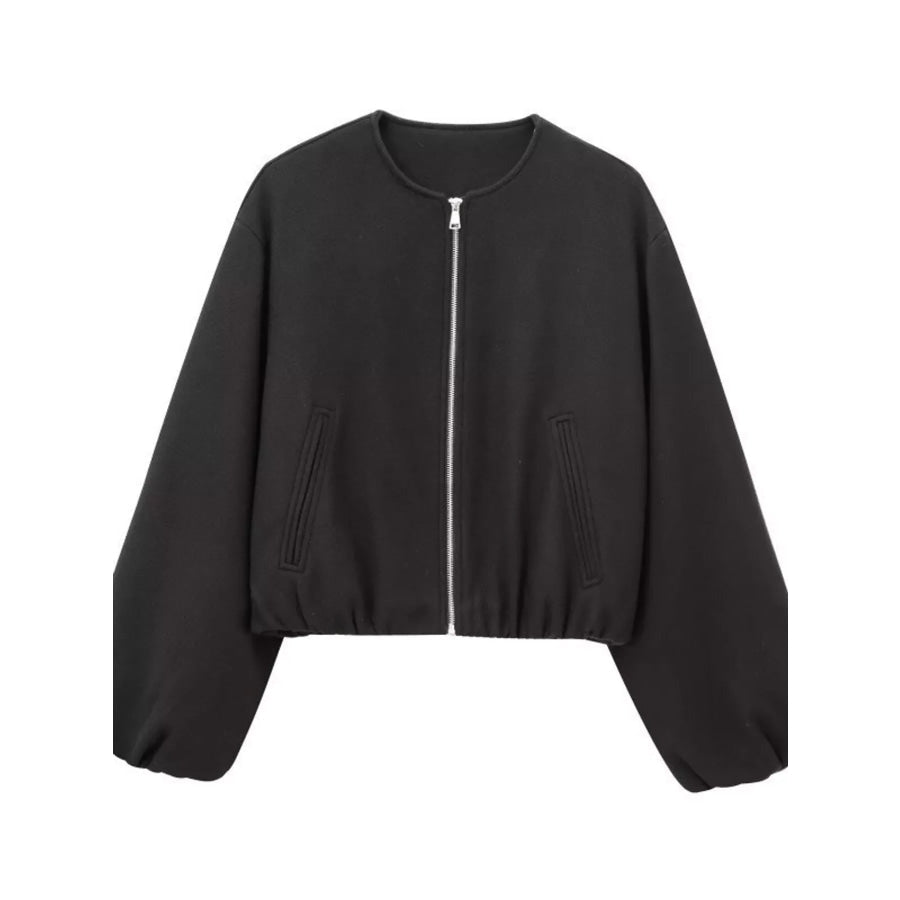 Fleece Zip-Up Cropped Jacket Black / XS Apparel and Accessories