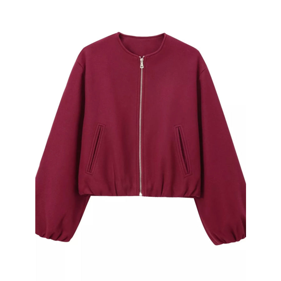 Fleece Zip-Up Cropped Jacket Burgundy / XS Apparel and Accessories