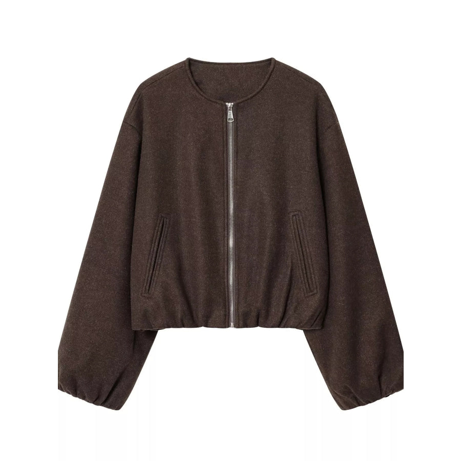 Fleece Zip-Up Cropped Jacket Coffee / XS Apparel and Accessories