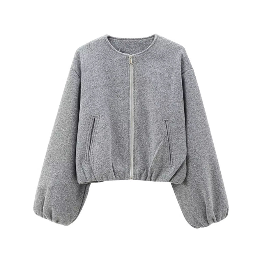 Fleece Zip-Up Cropped Jacket Gray / XS Apparel and Accessories