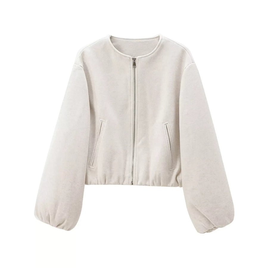 Fleece Zip-Up Cropped Jacket Off White / XS Apparel and Accessories