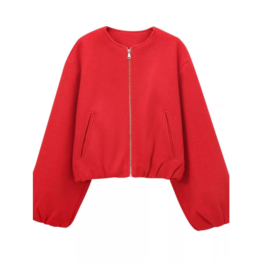 Fleece Zip-Up Cropped Jacket Red / XS Apparel and Accessories